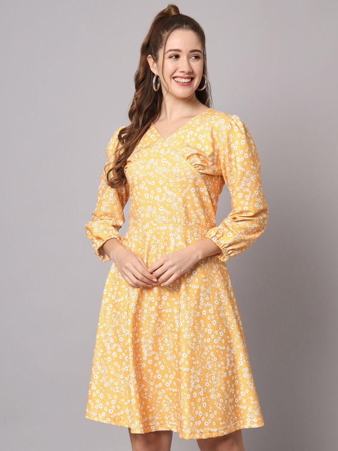 kalini yellow floral print puff sleeve a-line dress