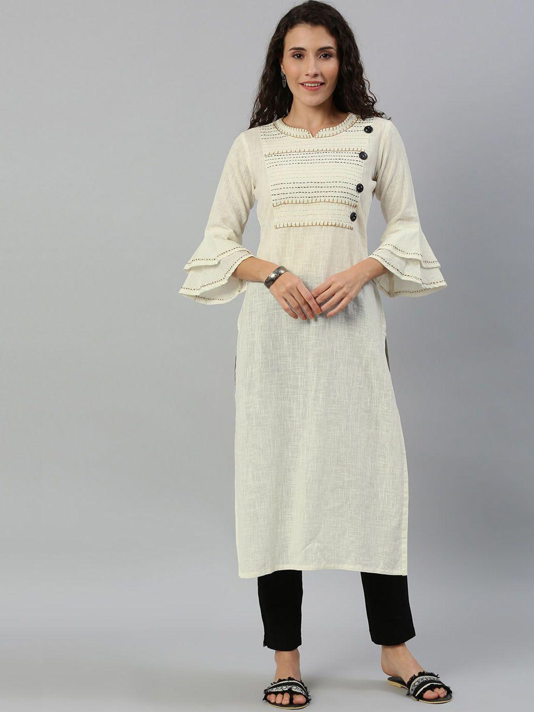 kalini yoke design bell sleeves thread work cotton kurta
