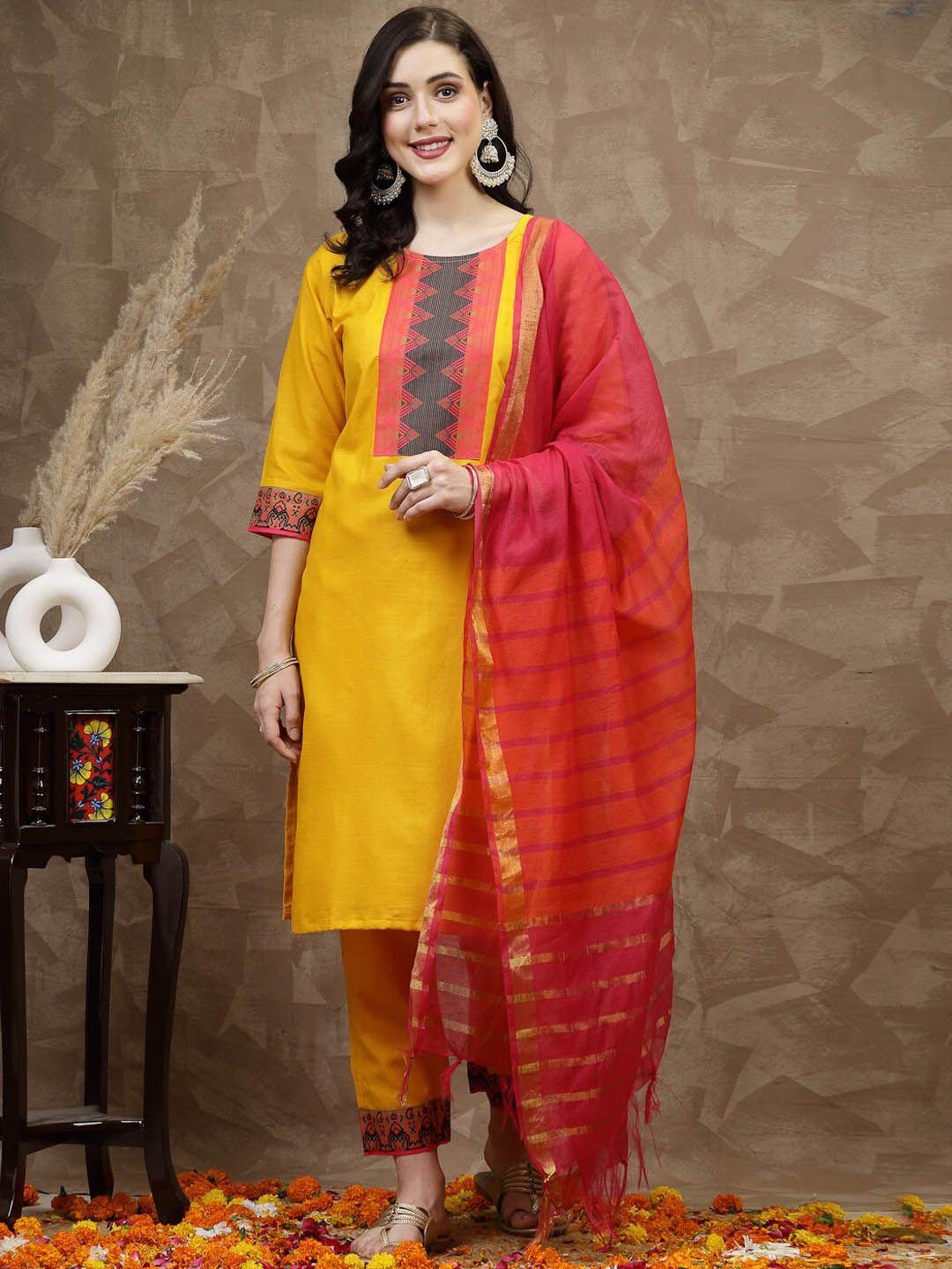 kalini yoke design straight kurta & palazzos with dupatta