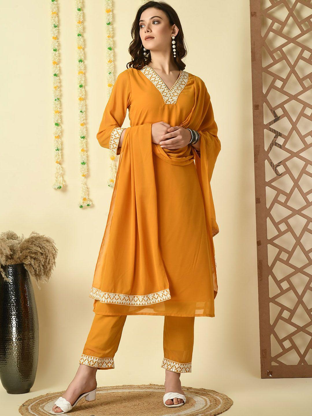 kalini yoke design straight kurta & trousers with dupatta