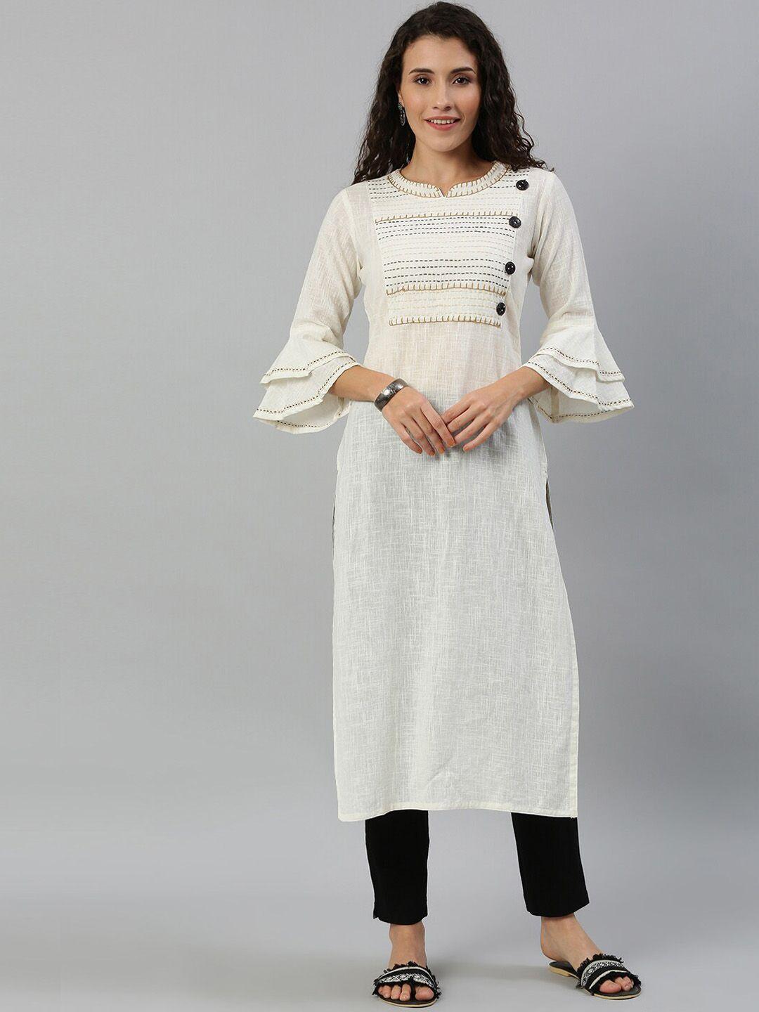 kalini yoke design striped flared sleeves chikankari regular pure cotton kurta