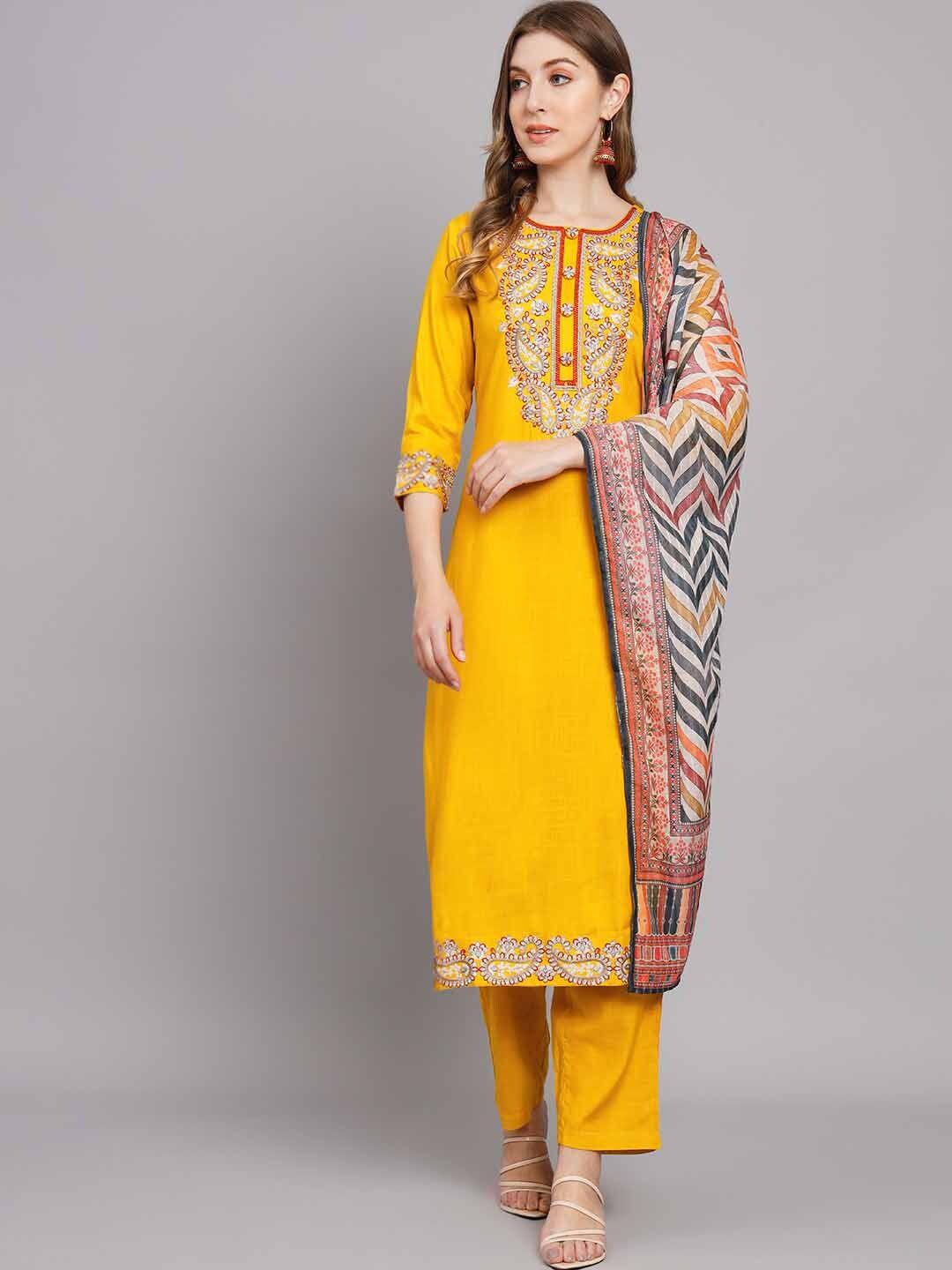 kalini yoke design thread work kurta with trousers & dupatta