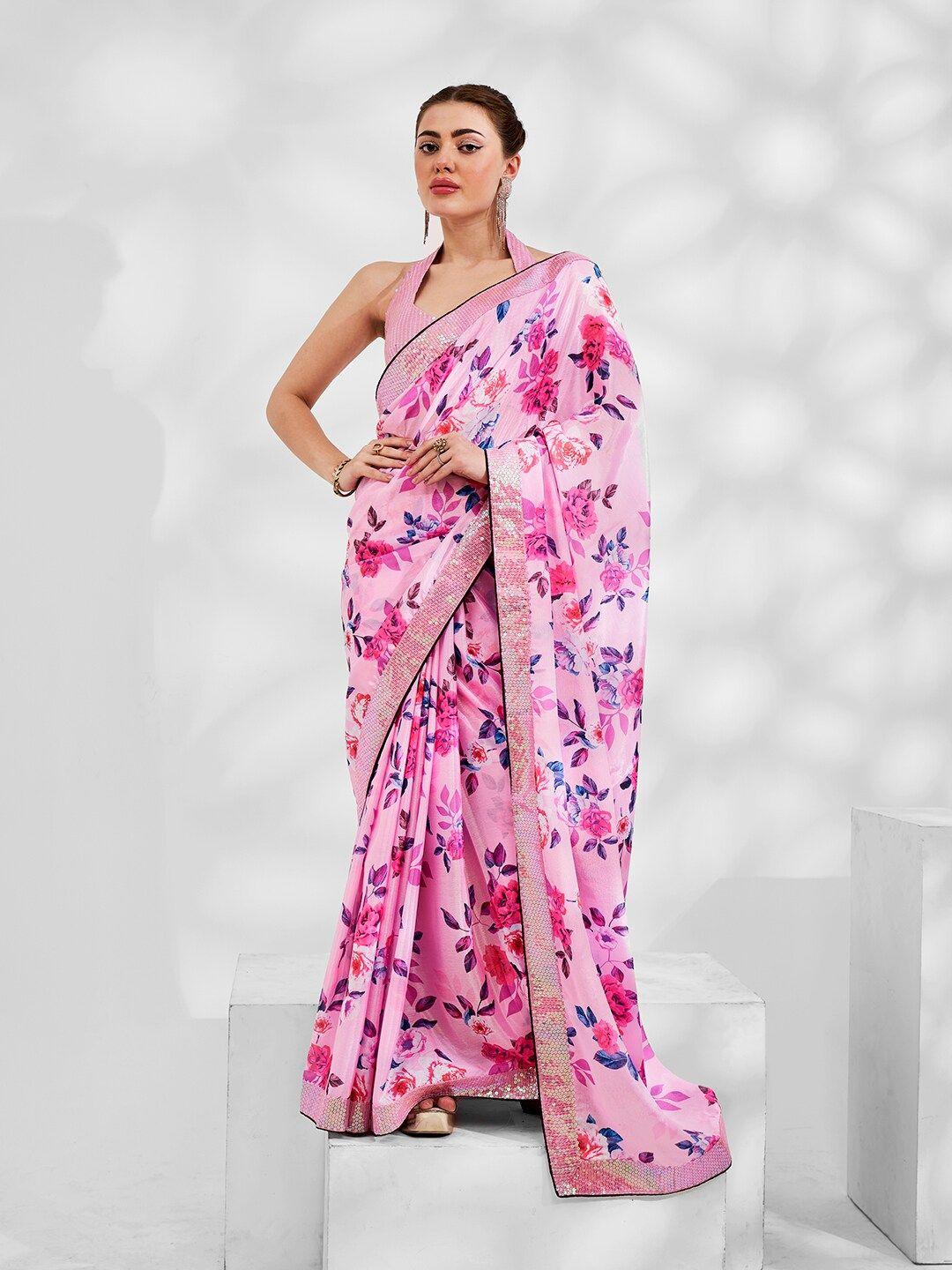 kalista floral sequinned pure georgette saree