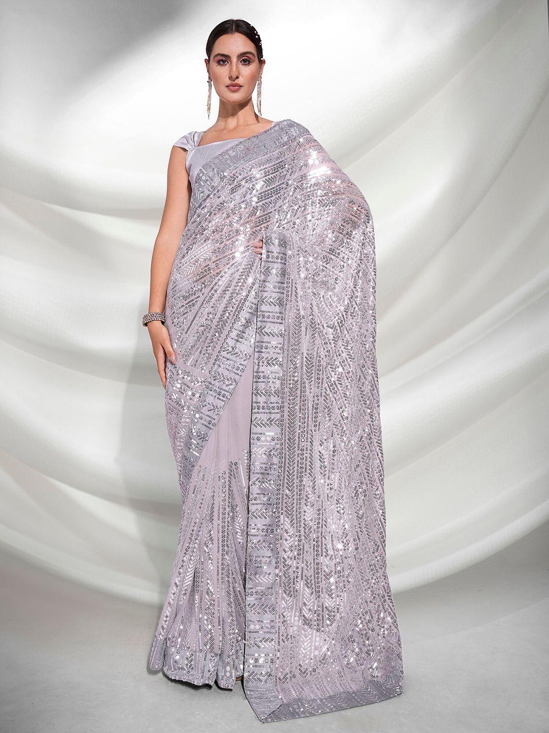 kalista geometric embellished sequinned pure georgette saree