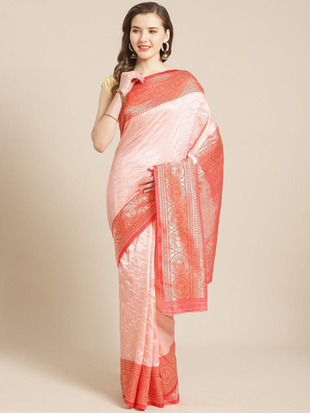 kalista pink & golden woven design banarasi saree