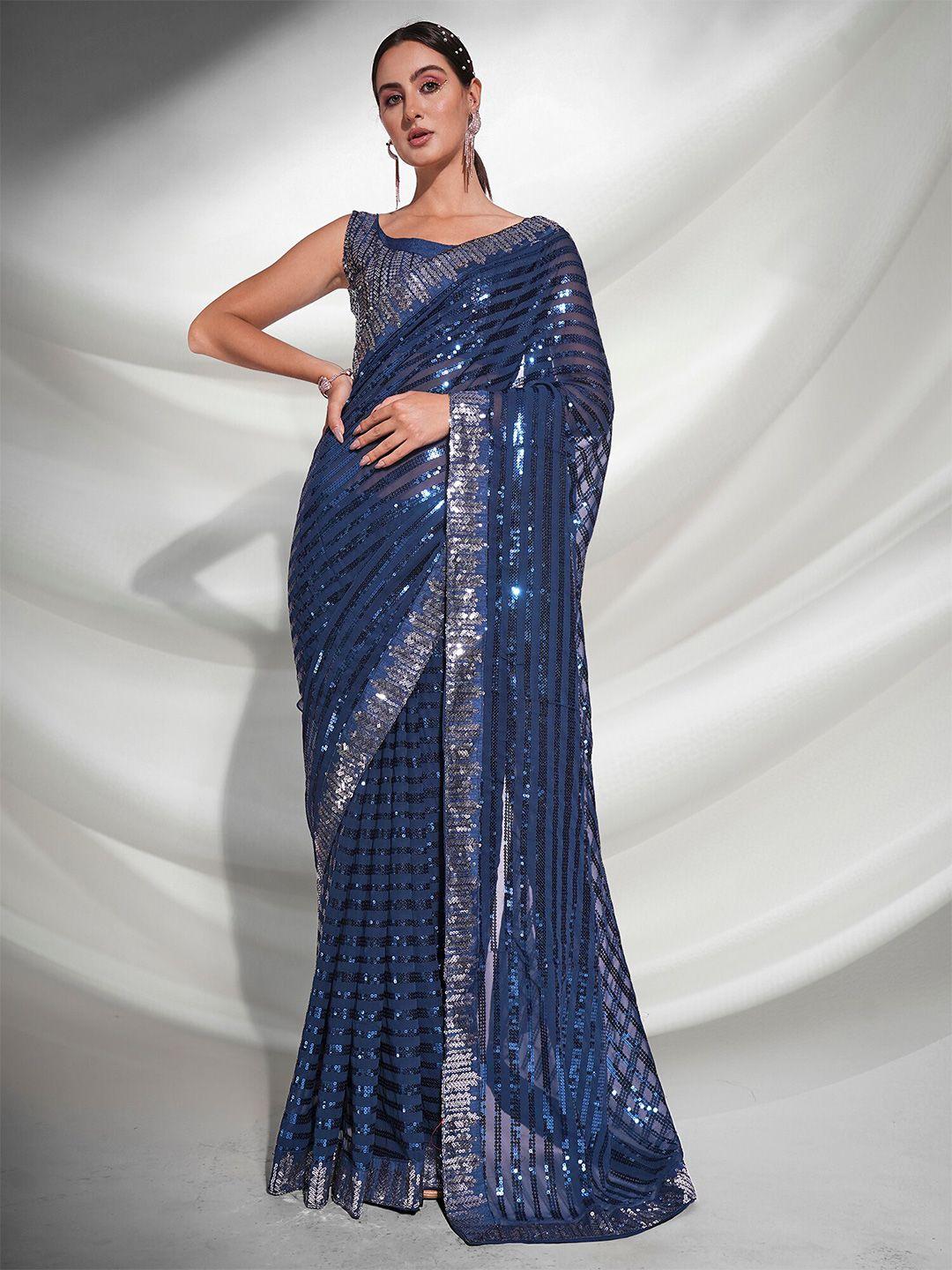 kalista striped embellished sequinned pure georgette saree