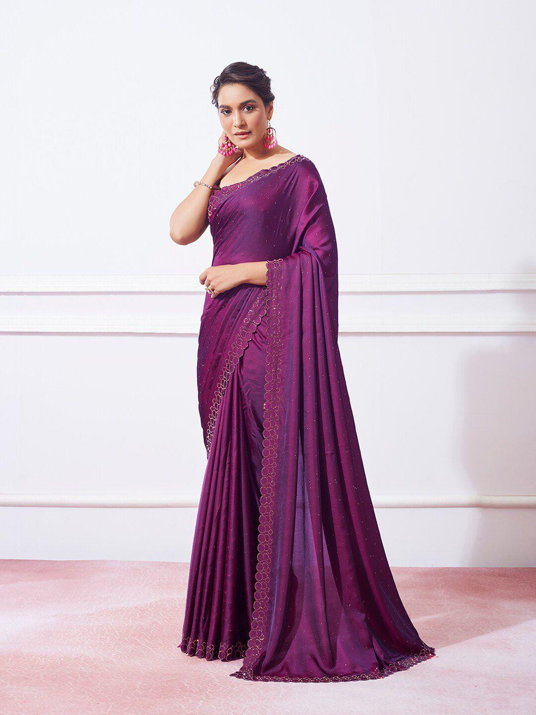 kalista beads and stones embellished satin saree