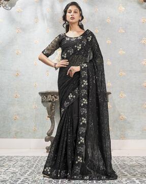kalista black georgette embroidered embellished saree saree