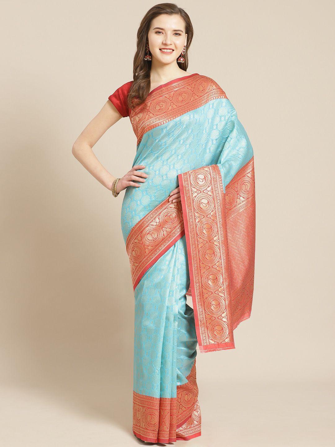 kalista blue & golden woven design banarasi saree