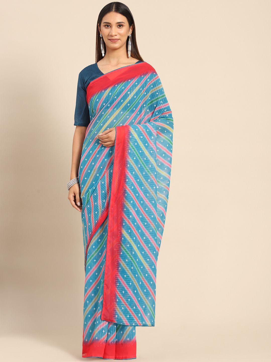 kalista blue & pink striped saree