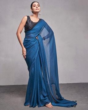 kalista blue silk blend saree solid saree