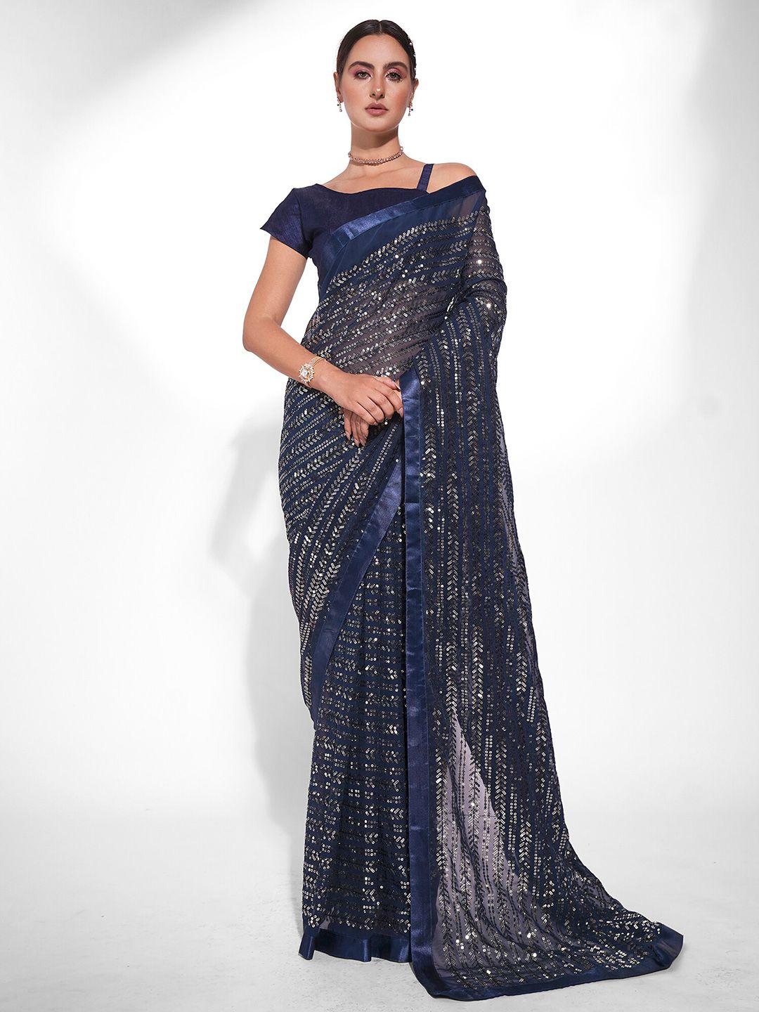 kalista embellished sequinned pure georgette saree