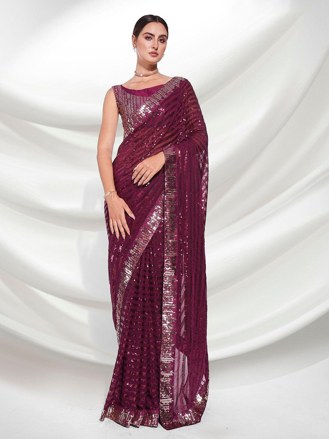 kalista embellished sequinned pure georgette saree