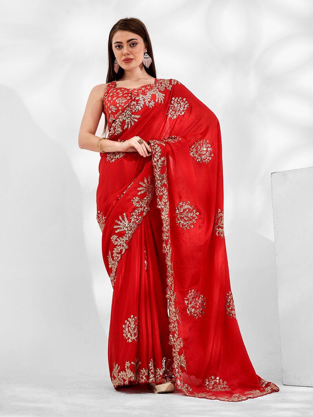 kalista embellished sequinned pure georgette saree