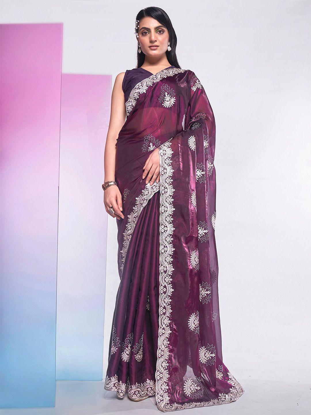 kalista ethnic motifs embroidered organza saree