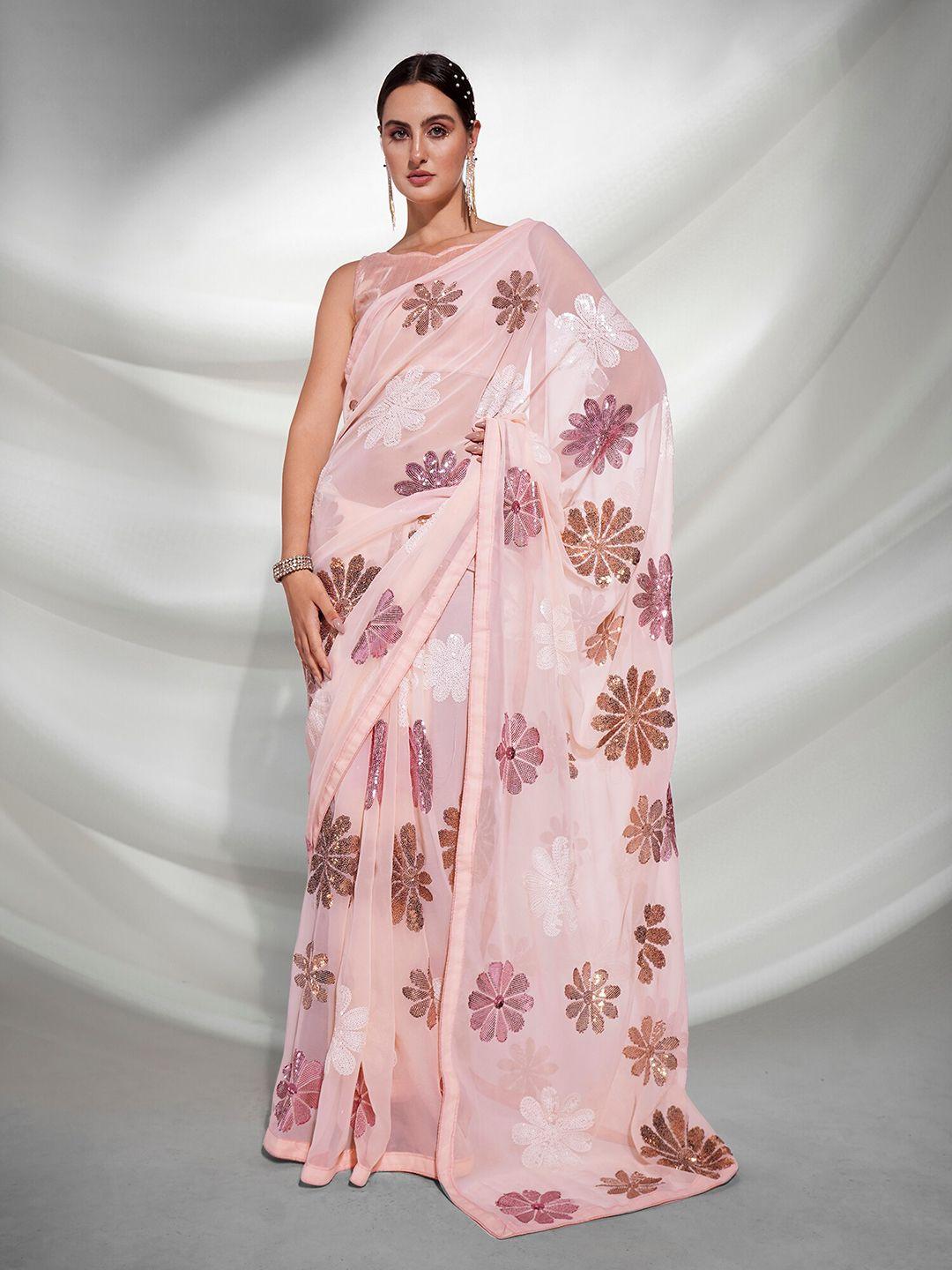 kalista floral embellished sequinned pure georgette saree