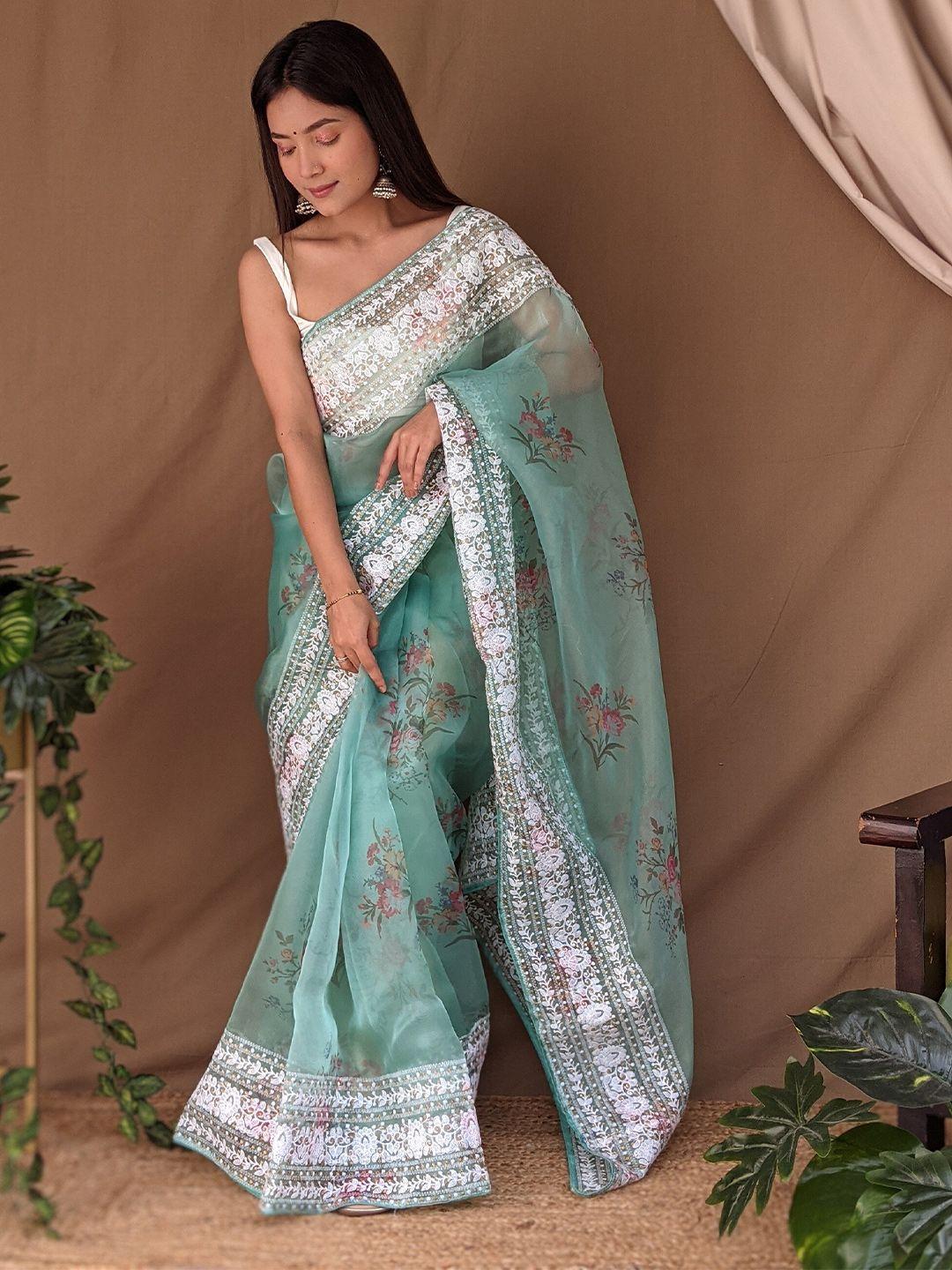 kalista floral embroidered embellished organza saree