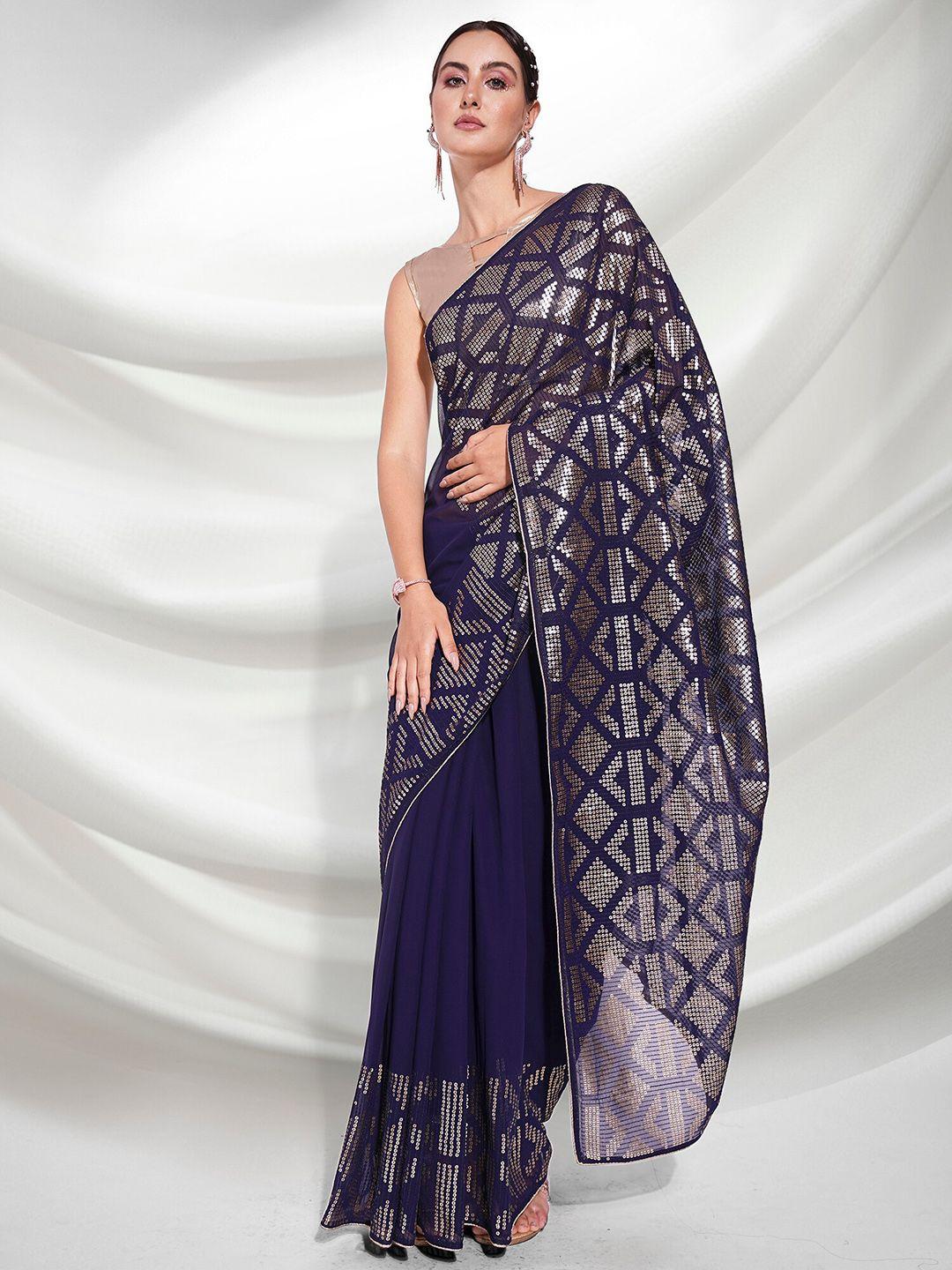 kalista geometric embellished sequinned pure georgette saree