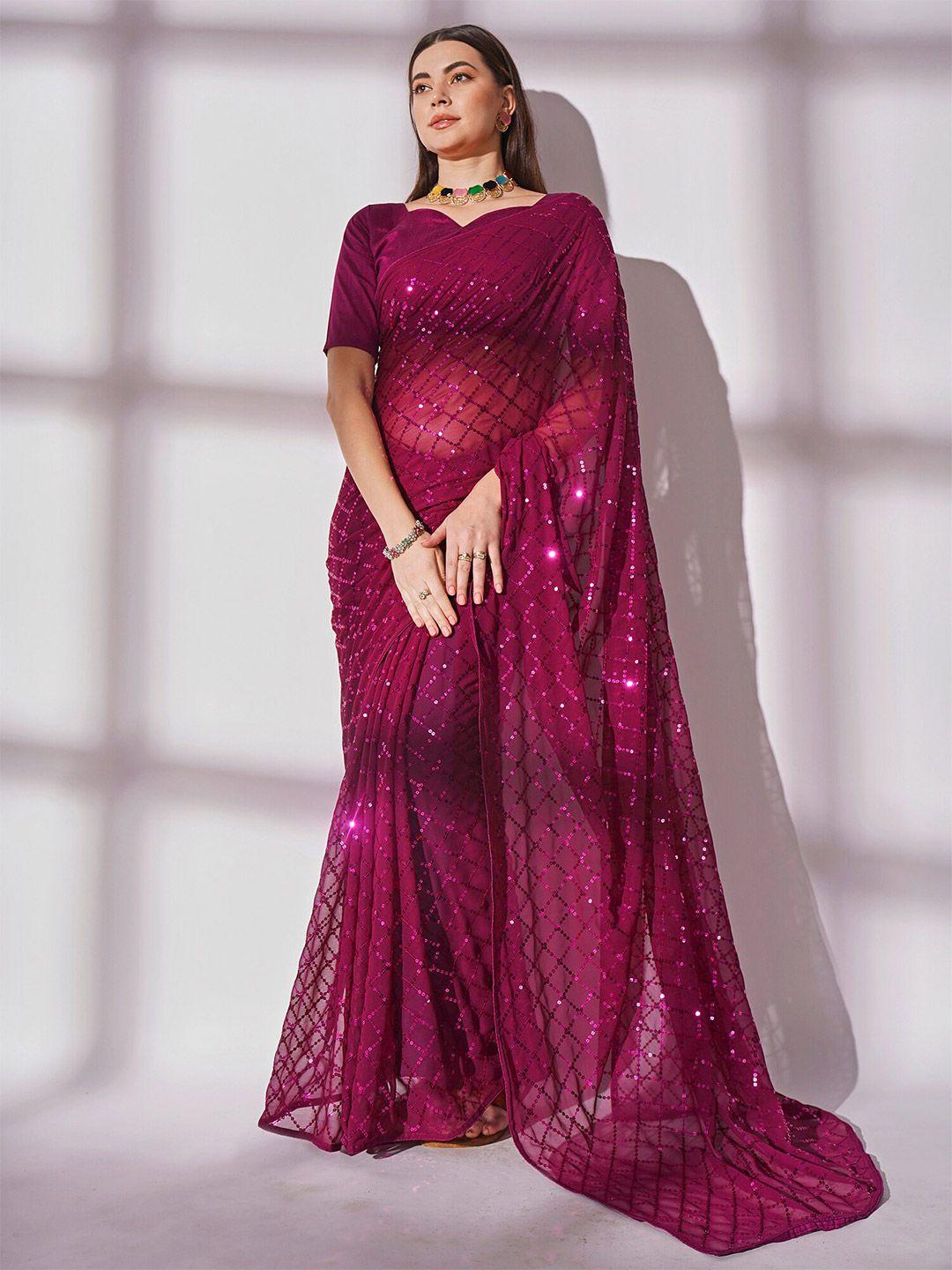 kalista magenta embellished sequinned georgette saree