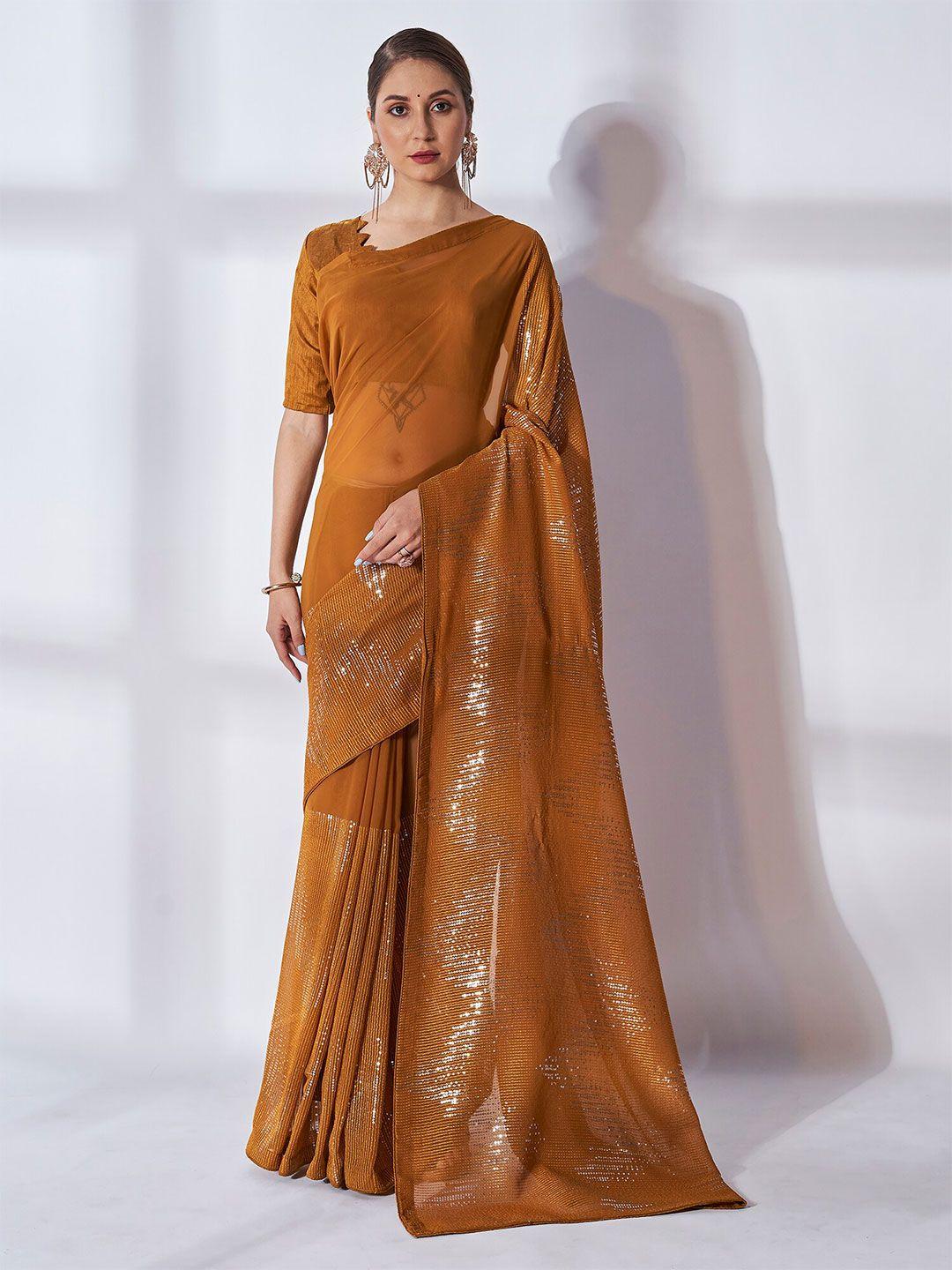 kalista mustard embellished sequinned pure georgette saree