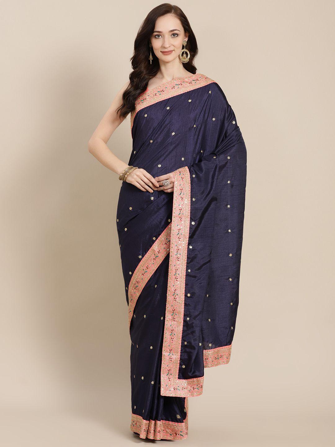 kalista navy blue floral saree