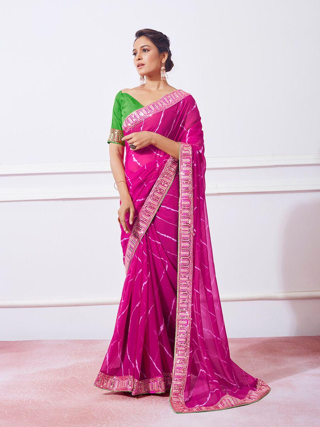 kalista pink leheriya pure georgette designer leheriya saree