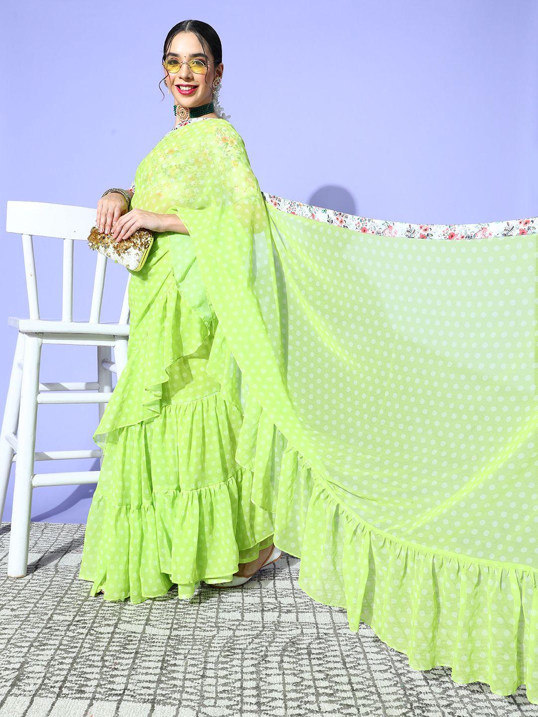 kalista polka dotted saree with solid border