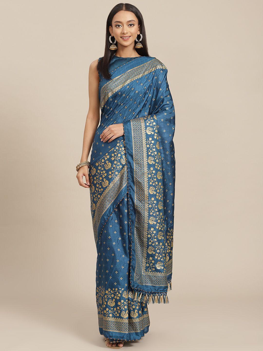 kalista teal & beige ethnic motifs saree