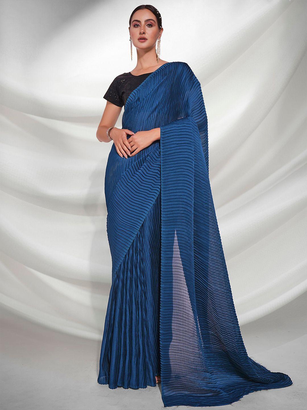 kalista teal blue satin saree with sequence blouse