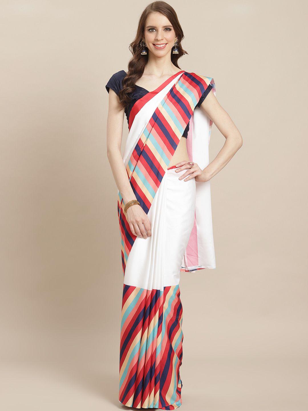 kalista white & red solid saree