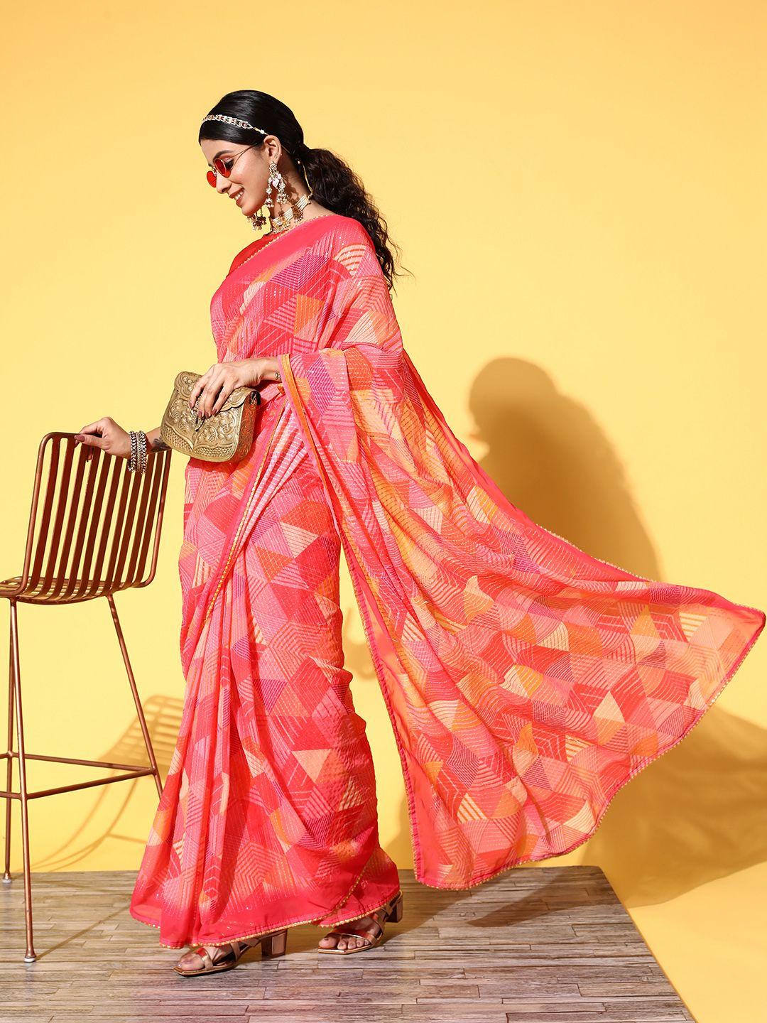 kalista woman geometric print saree