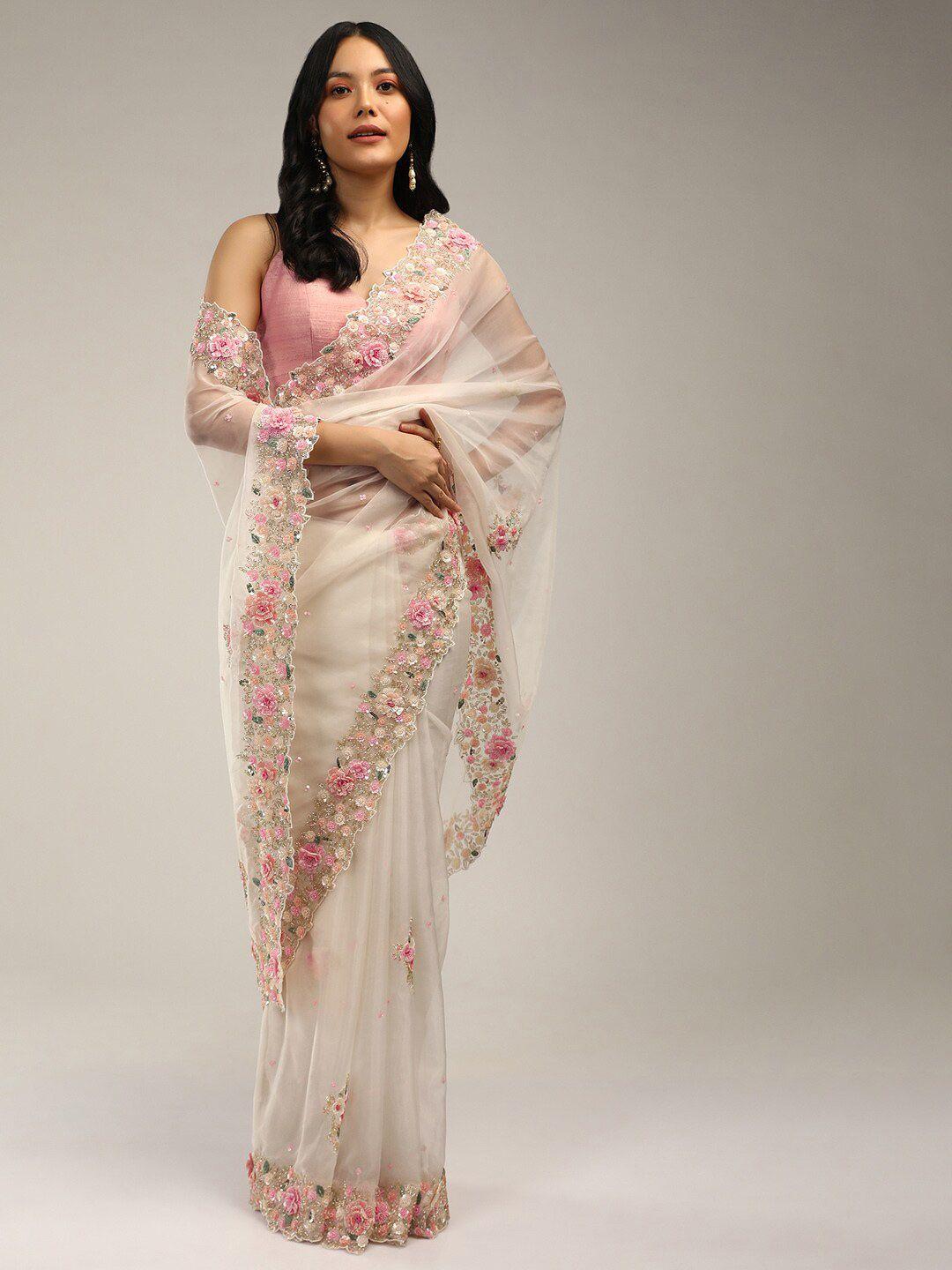 kalki fashion 3d flower embroidered organza saree