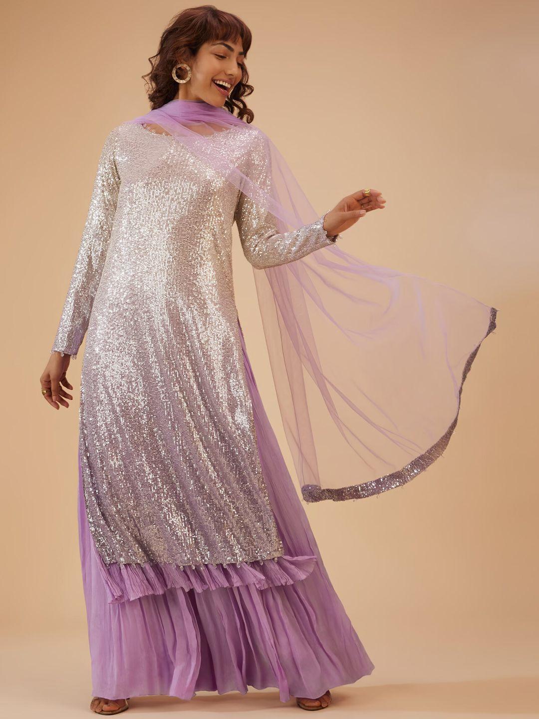 kalki fashion embellished straight sequinned kurta & palazzos with dupatta