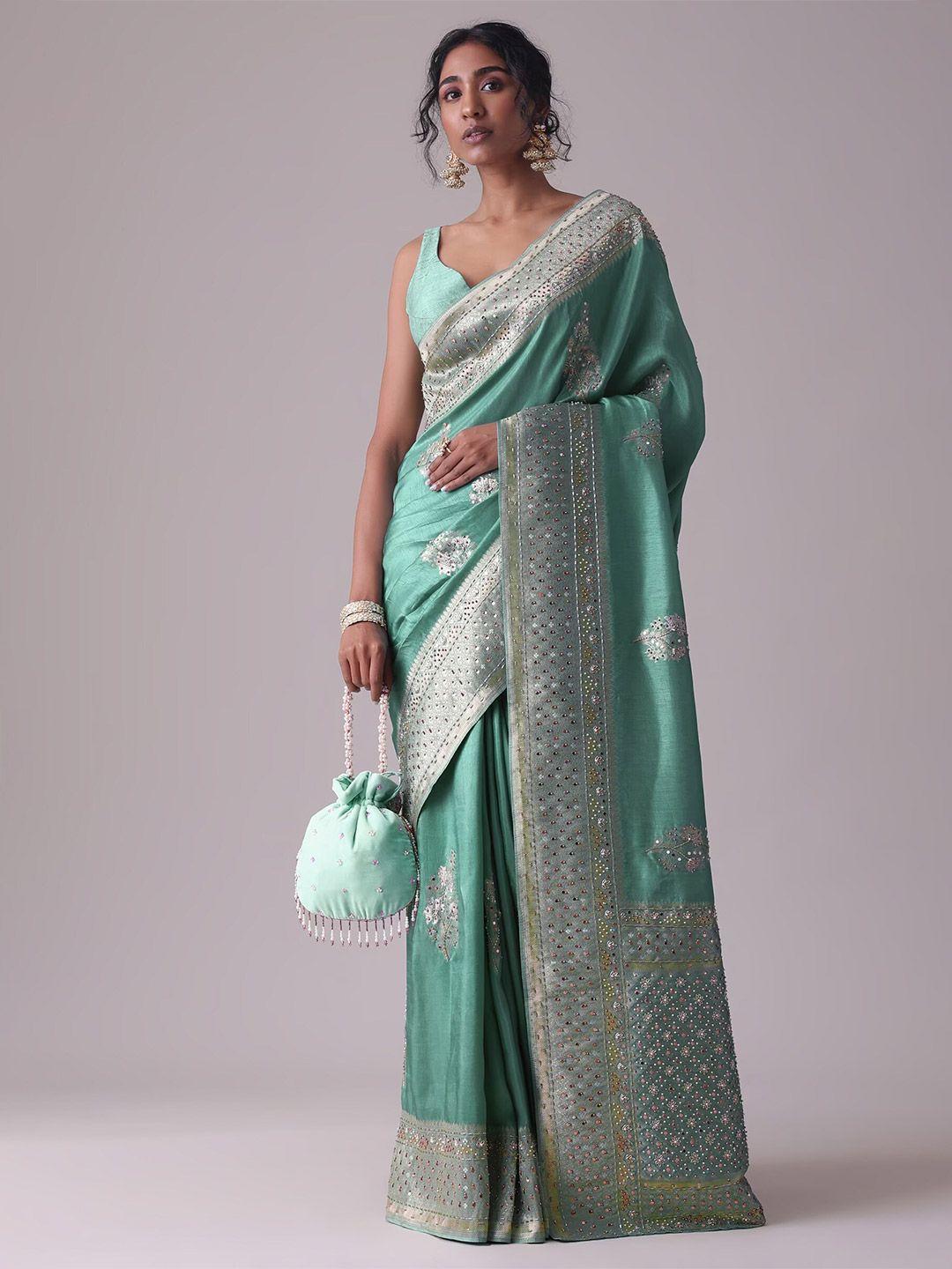 kalki fashion ethnic motifs embroidered silk blend saree