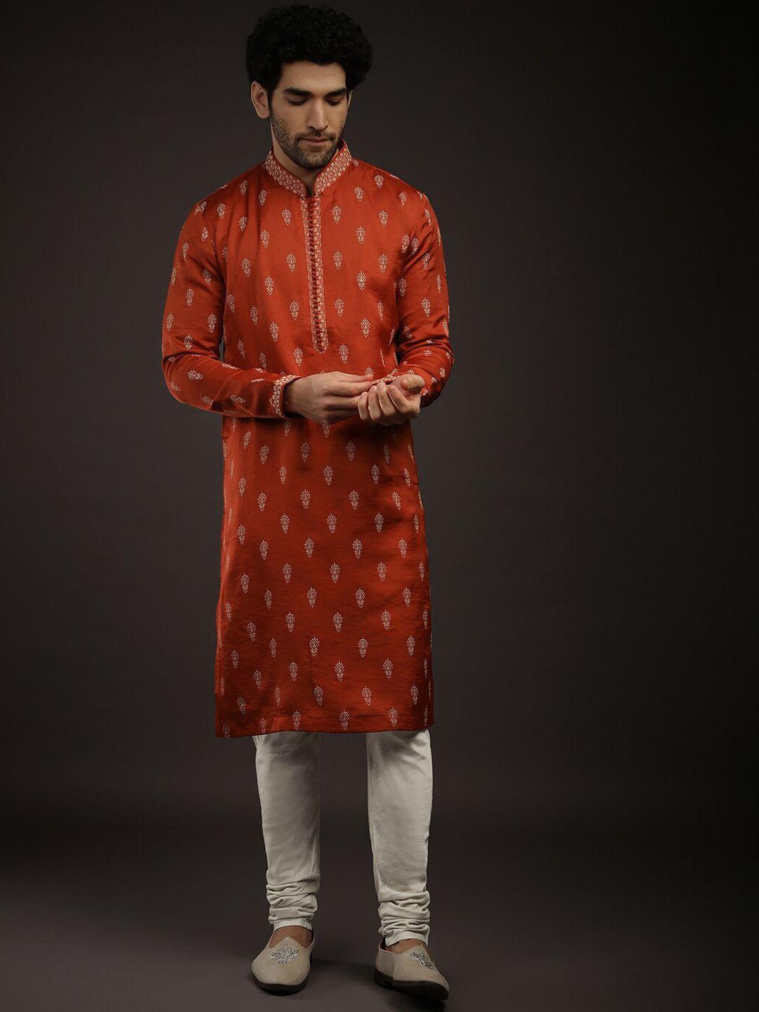 kalki fashion ethnic motifs printed mandarin collar kurta with churidar