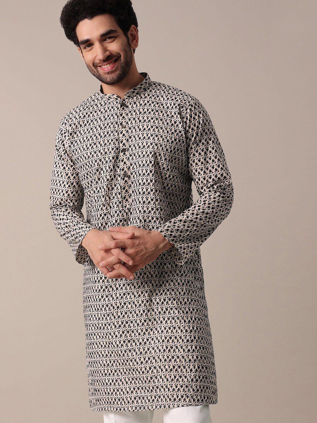 kalki fashion ethnic motifs printed mandarin collar straight kurta with trouser