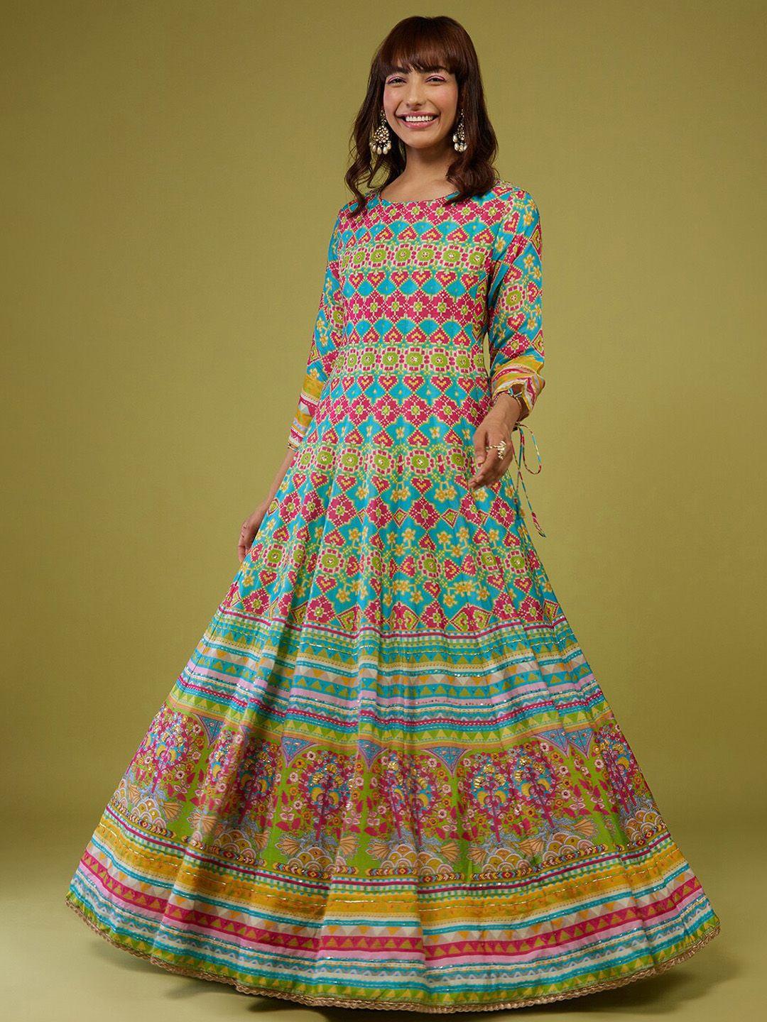 kalki fashion ethnic motifs printed maxi ethnic dresses
