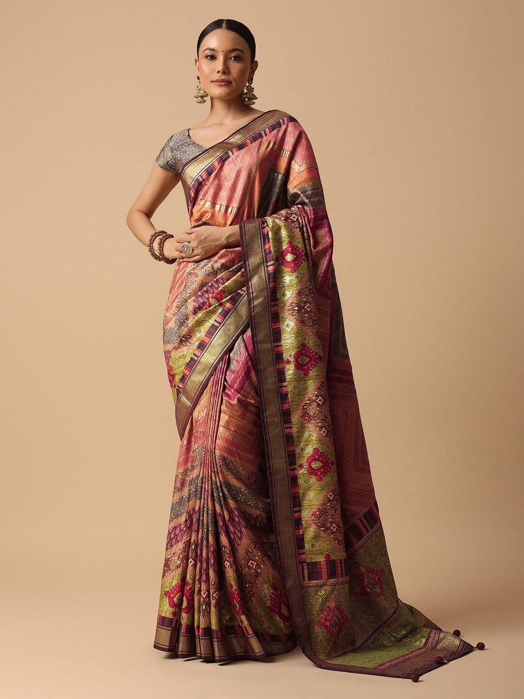 kalki fashion ethnic motifs zari silk blend saree