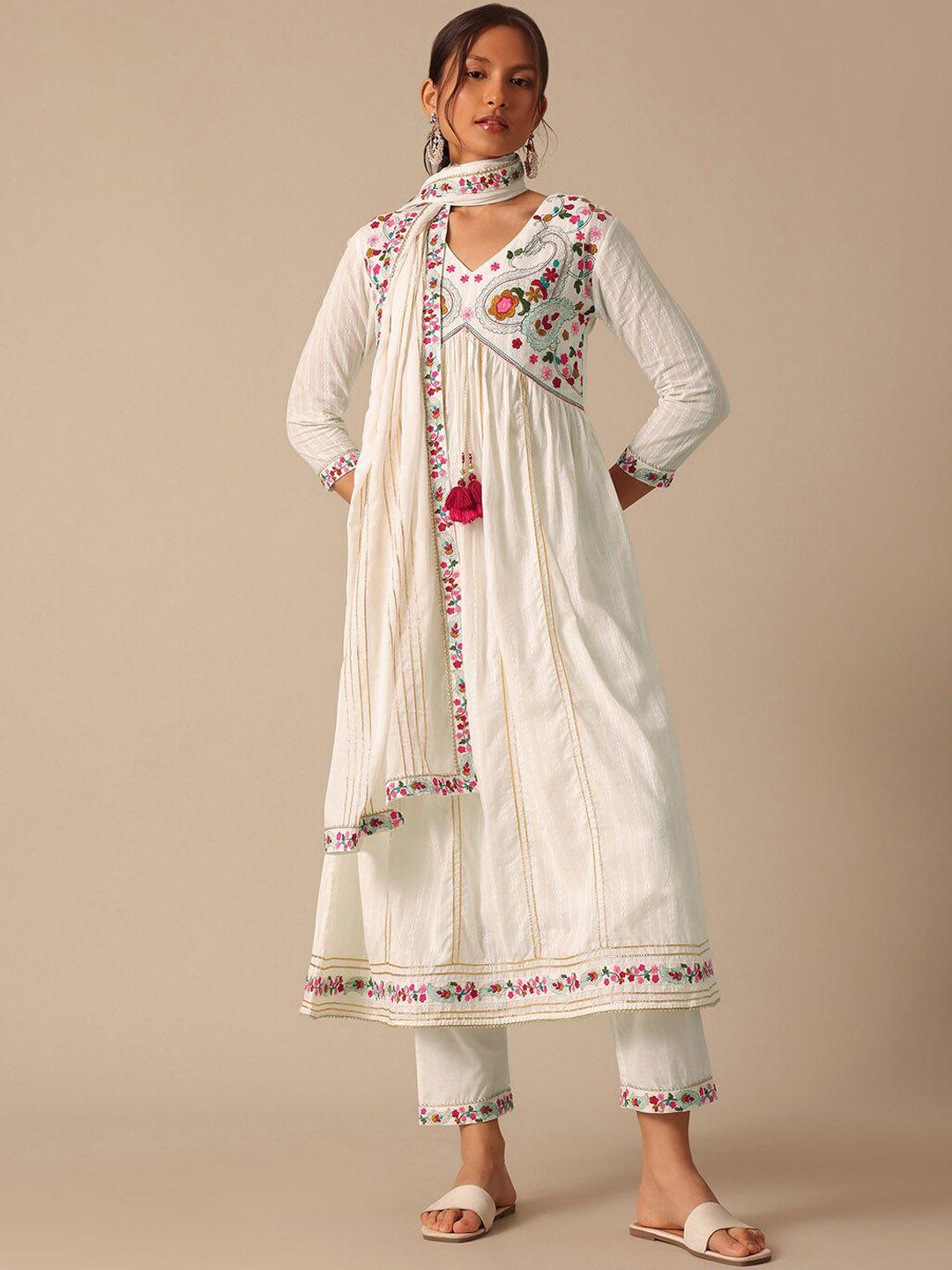 kalki fashion floral embroidered empire a-line kurta with trousers & with dupatta