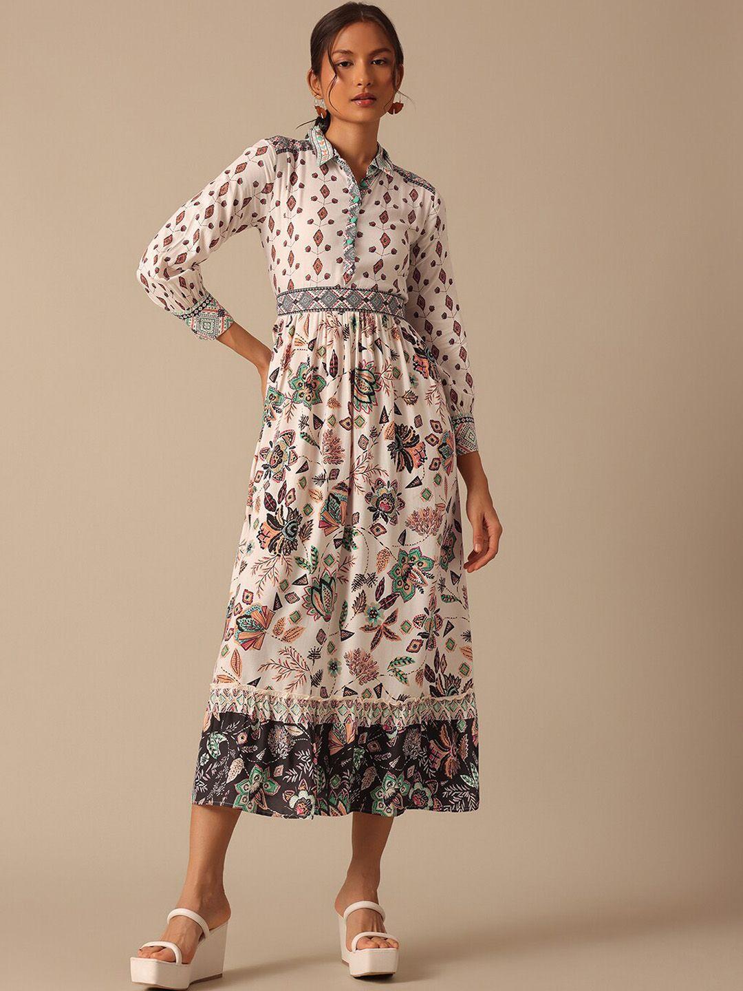 kalki fashion floral printed cotton a-line midi ethnic dress