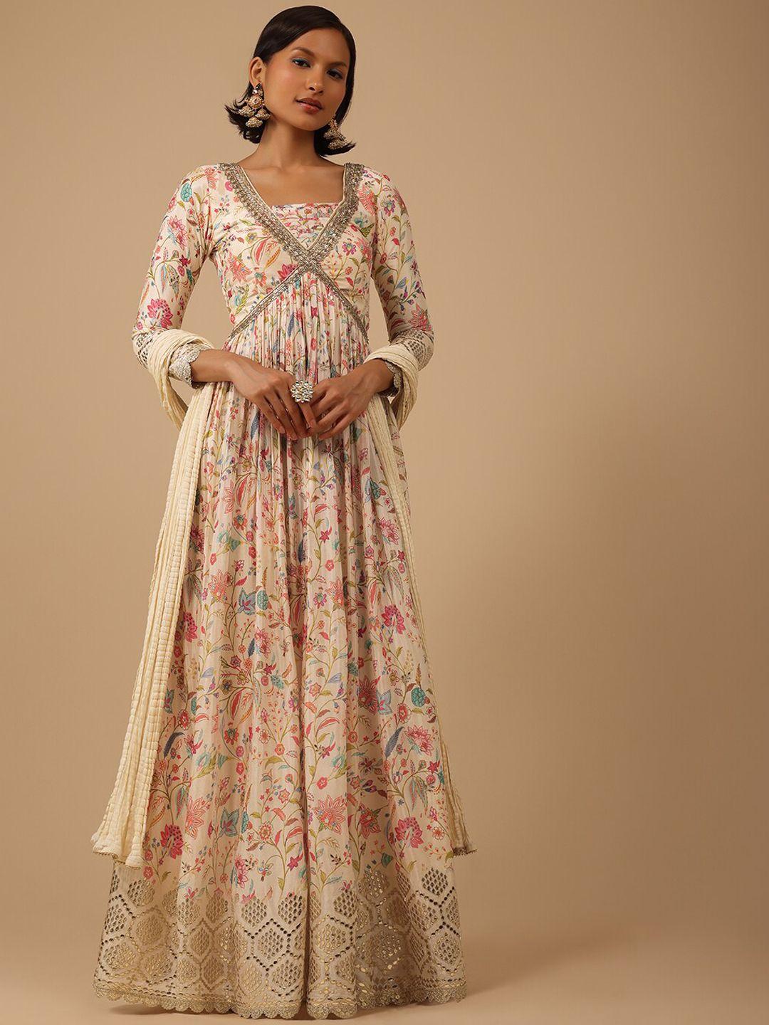 kalki fashion floral printed embellished maxi ethnic dress with dupatta