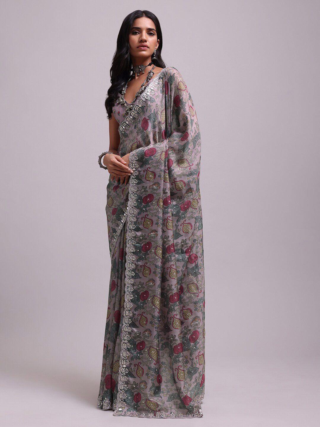 kalki fashion floral printed embroidered detailed saree