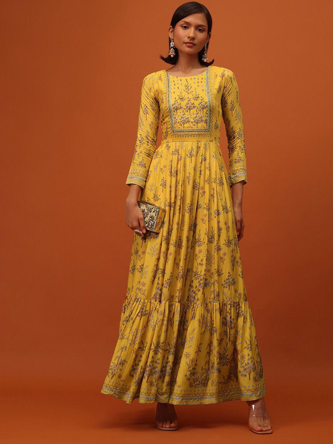 kalki fashion floral printed sequined silk maxi ethnic dress