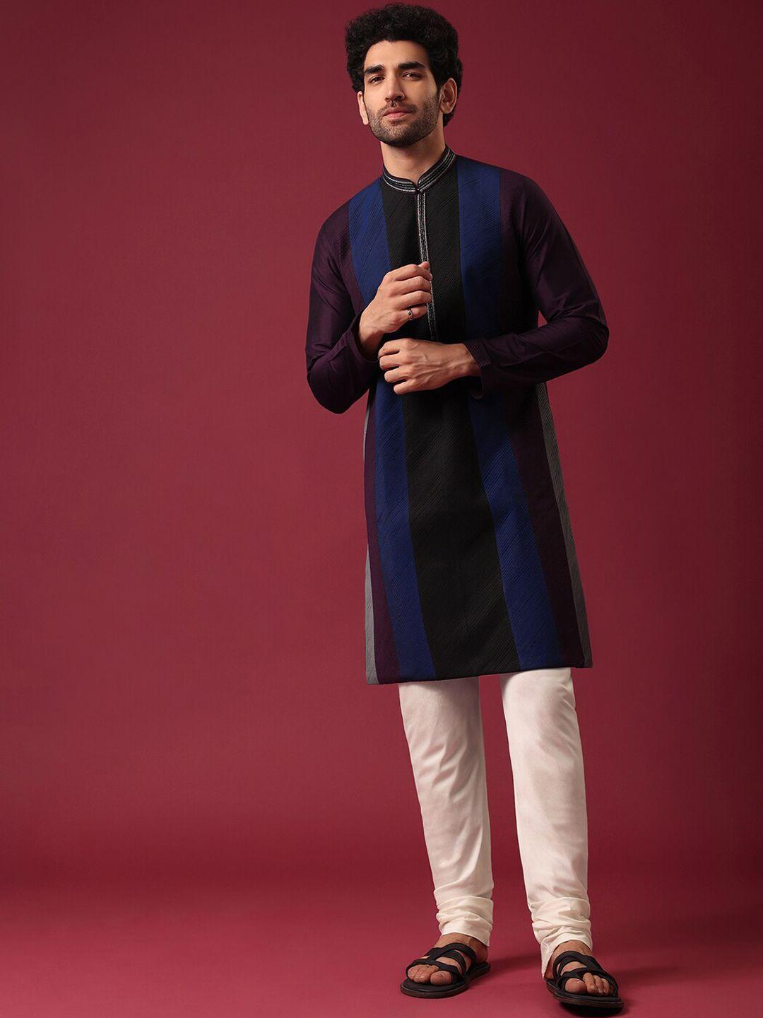 kalki fashion men colourblocked regular pure silk kurta with churidar