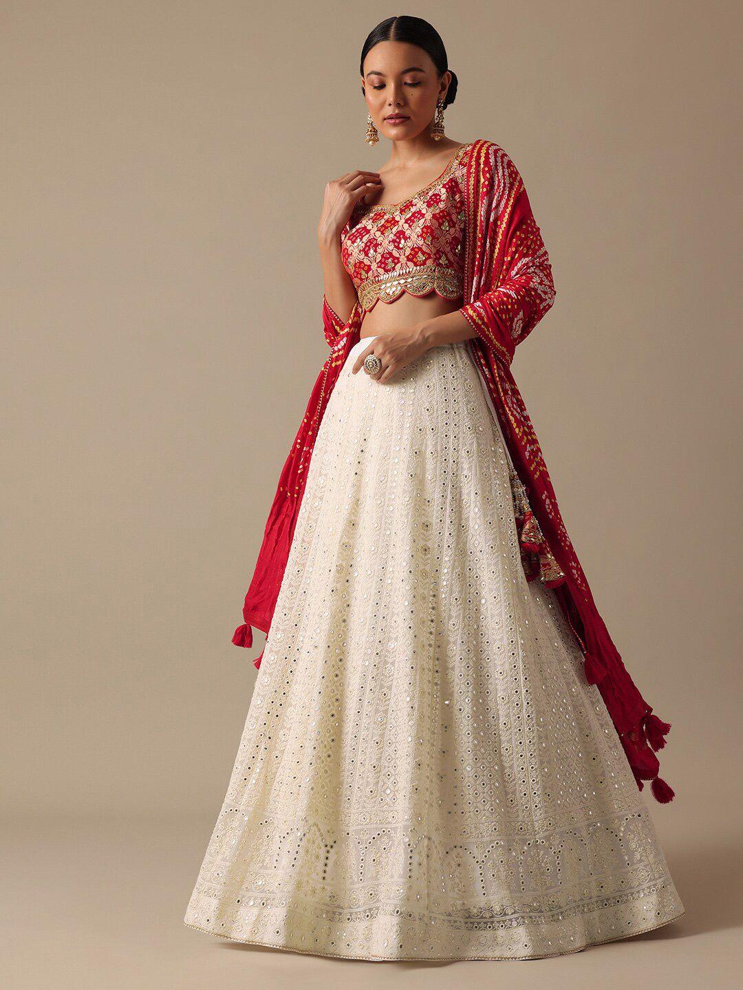 kalki fashion white printed ready to wear lehenga & blouse with dupatta