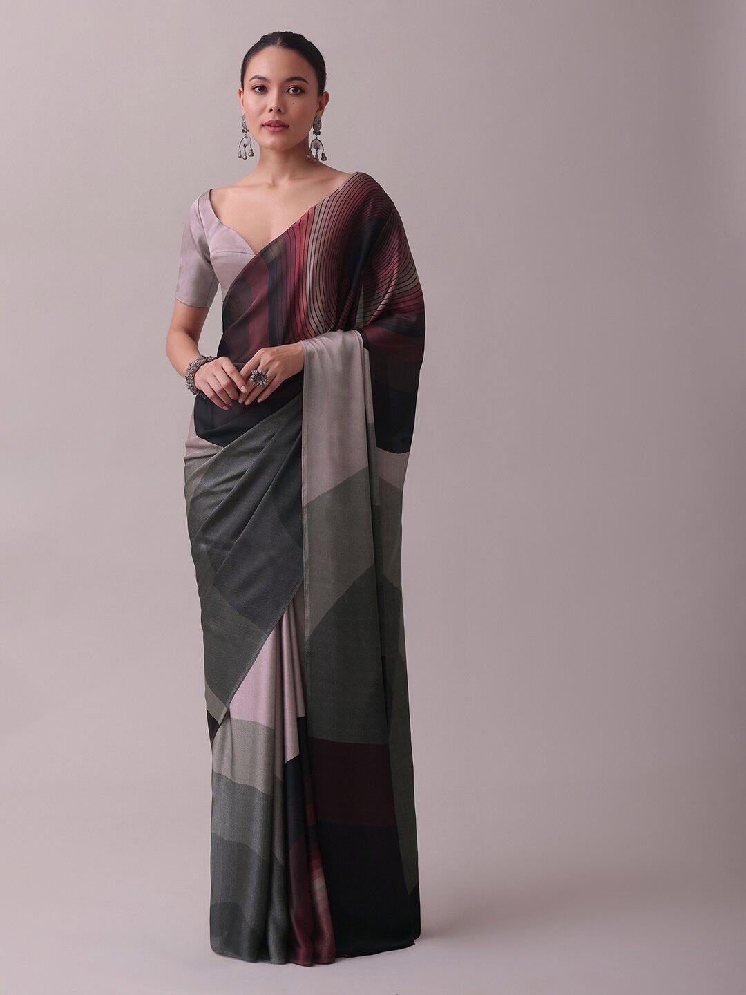 kalki fashion abstract printed satin saree with blouse