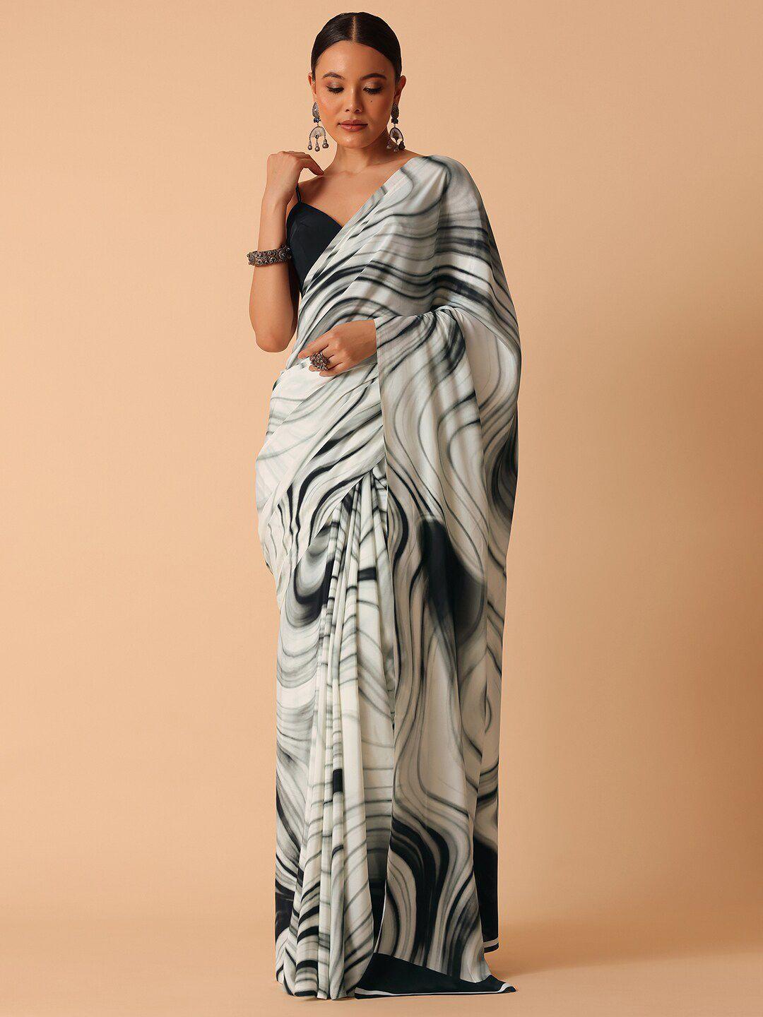 kalki fashion abstract printed satin saree