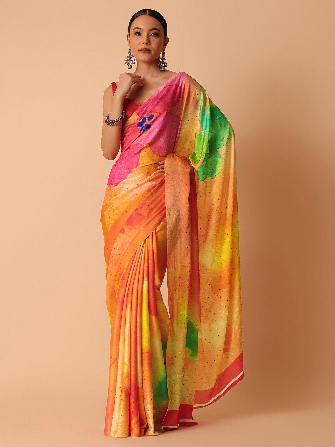 kalki fashion abstract printed satin saree