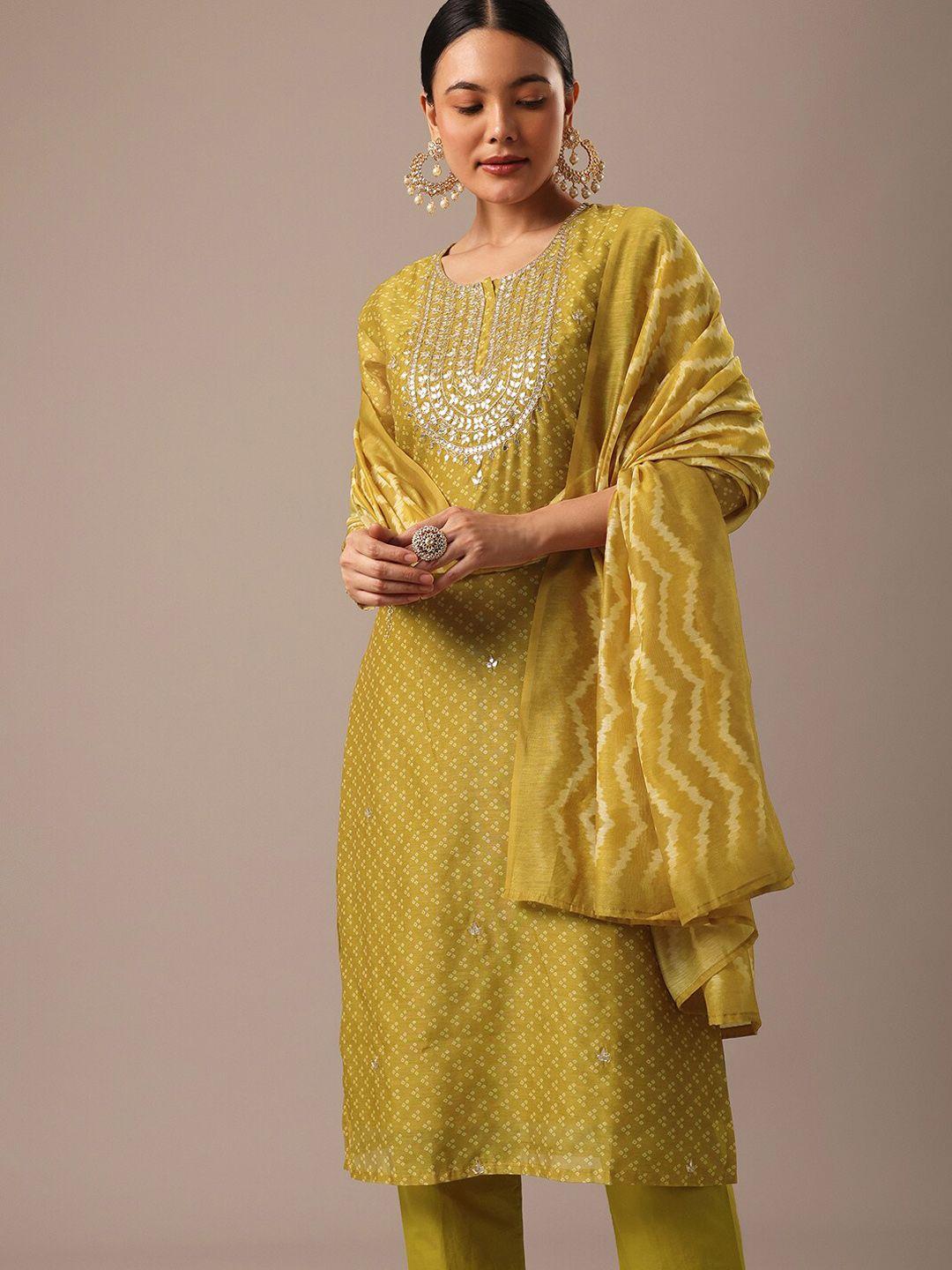 kalki fashion bandhani printed gotta patti detailed straight kurta & trouser with dupatta