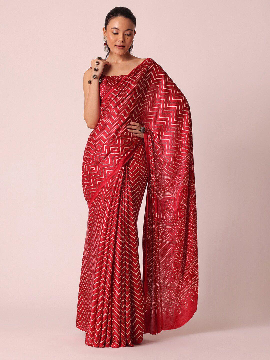 kalki fashion bandhani printed satin saree